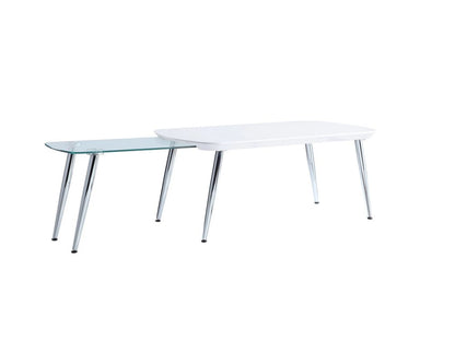 47" White Clear and Silver Wood And Glass And Metal Coffee Table HomeRoots