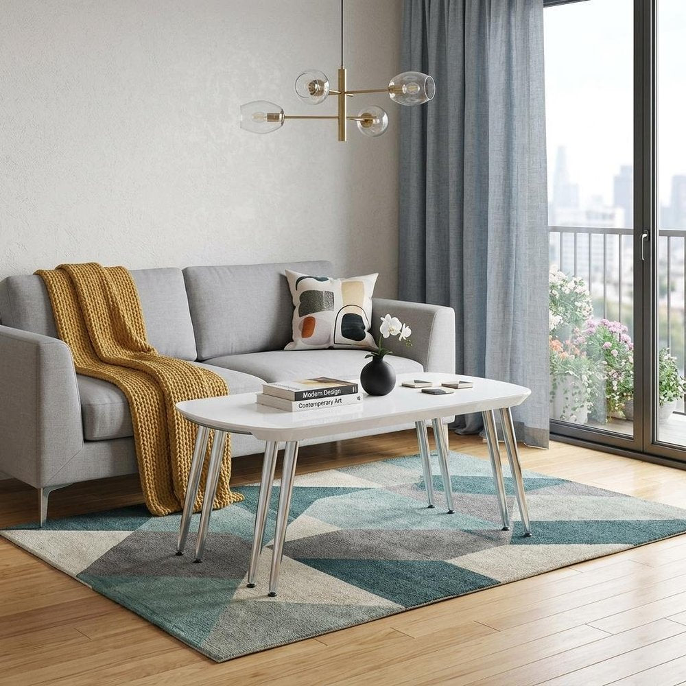 47" White Clear and Silver Wood And Glass And Metal Coffee Table HomeRoots