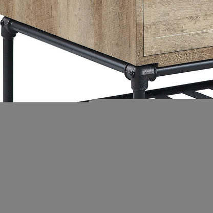 47" Oak and Brown Metal Coffee Table With Two Drawers And Shelf HomeRoots