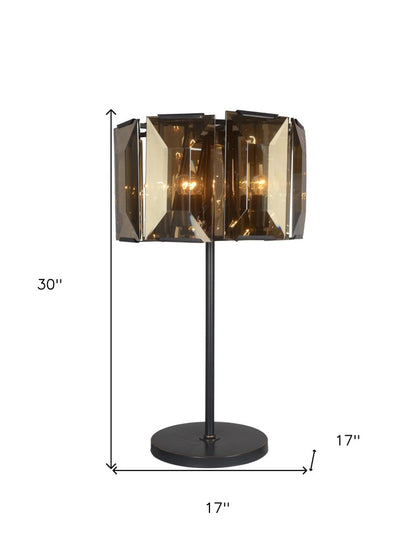 30" Bronze Metal Four Light Cylinder Bedside Table Lamp With Amber Round Shade HomeRoots