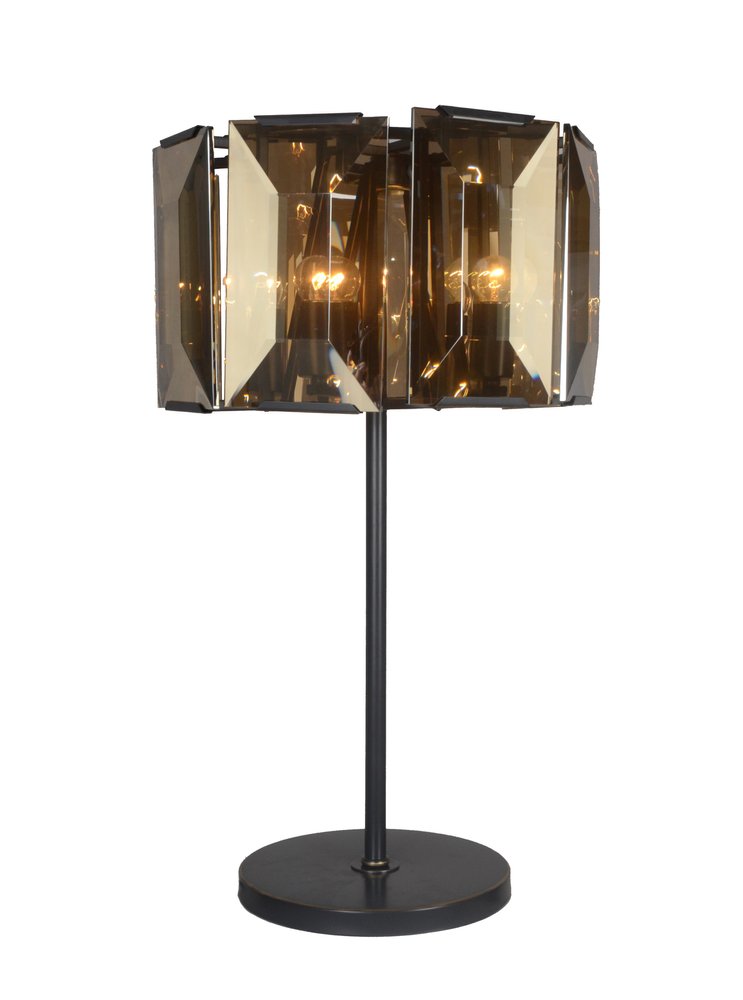 30" Bronze Metal Four Light Cylinder Bedside Table Lamp With Amber Round Shade — view 2