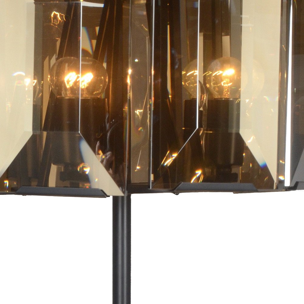 30" Bronze Metal Four Light Cylinder Bedside Table Lamp With Amber Round Shade HomeRoots