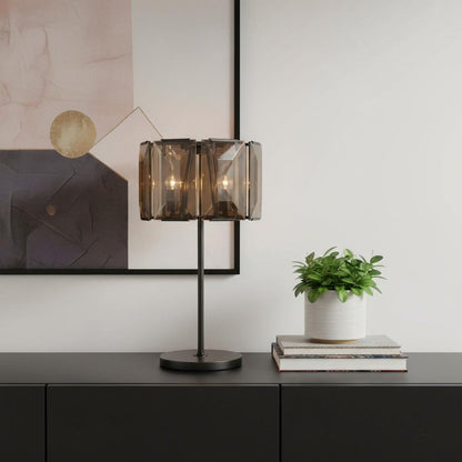 30" Bronze Metal Four Light Cylinder Bedside Table Lamp With Amber Round Shade HomeRoots