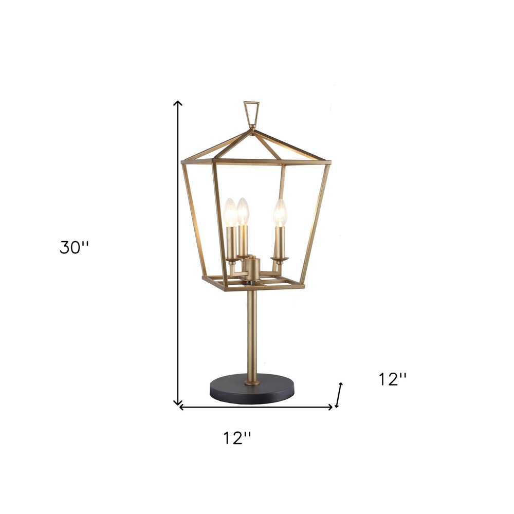 30" Black Iron Three Light Bedside Table Lamp — view 3