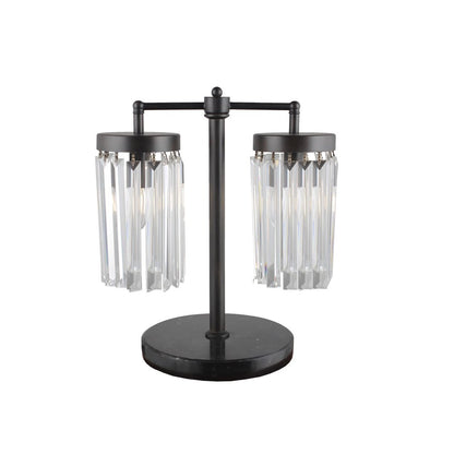 18" Black Iron Two Light Cylinder Bedside Table Lamp With Clear Cylinder Shade HomeRoots