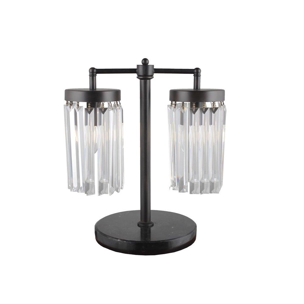 18" Black Iron Two Light Cylinder Bedside Table Lamp With Clear Cylinder Shade HomeRoots