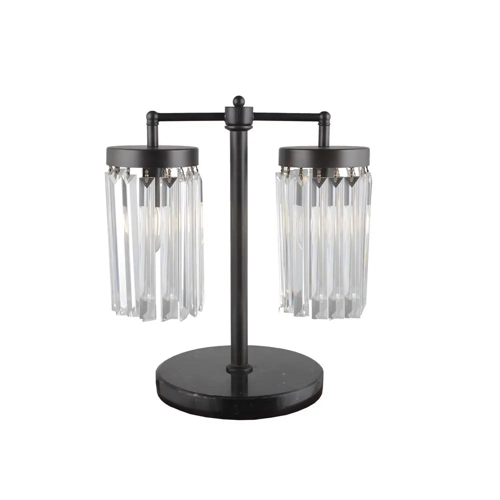 18" Black Iron Two Light Cylinder Bedside Table Lamp With Clear Cylinder Shade HomeRoots