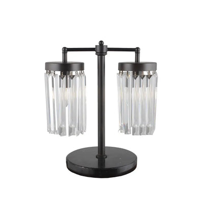 18" Black Iron Two Light Cylinder Bedside Table Lamp With Clear Cylinder Shade HomeRoots