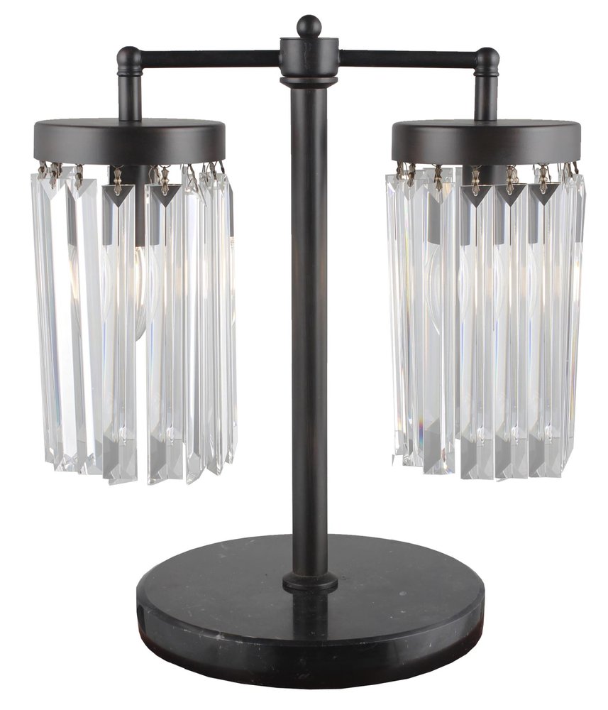 18" Black Iron Two Light Cylinder Bedside Table Lamp With Clear Cylinder Shade HomeRoots