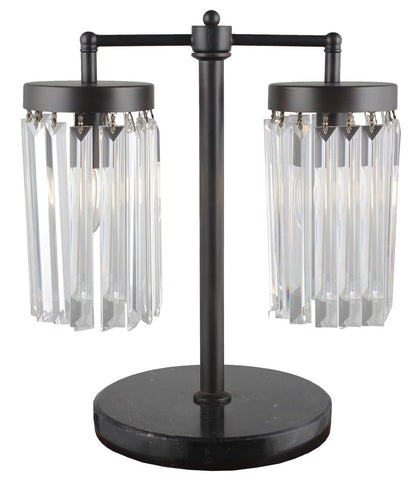 18" Black Iron Two Light Cylinder Bedside Table Lamp With Clear Cylinder Shade HomeRoots
