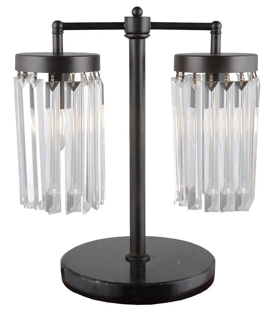 18" Black Iron Two Light Cylinder Bedside Table Lamp With Clear Cylinder Shade HomeRoots