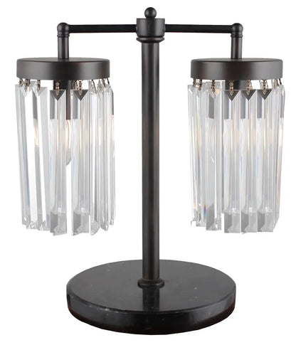 18" Black Iron Two Light Cylinder Bedside Table Lamp With Clear Cylinder Shade HomeRoots