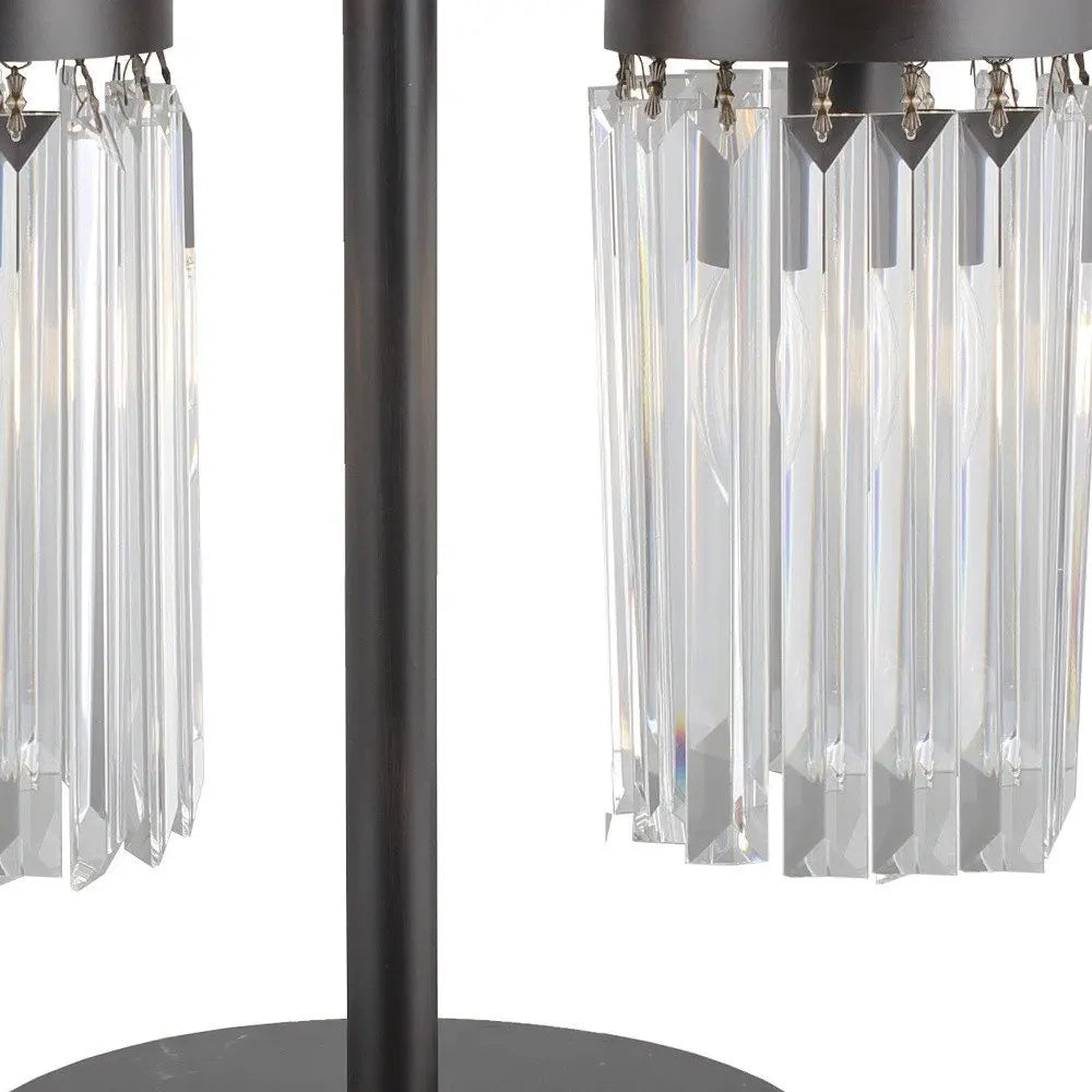 18" Black Iron Two Light Cylinder Bedside Table Lamp With Clear Cylinder Shade HomeRoots