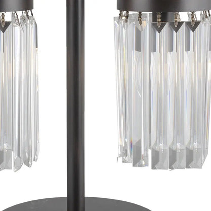 18" Black Iron Two Light Cylinder Bedside Table Lamp With Clear Cylinder Shade HomeRoots