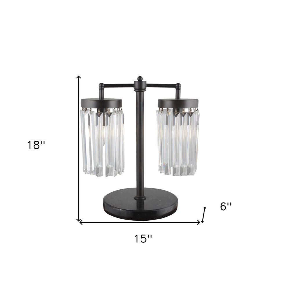 18" Black Iron Two Light Cylinder Bedside Table Lamp With Clear Cylinder Shade — view 4