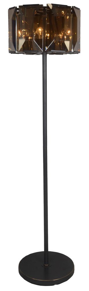 68" Dark Bronze Floor Lamp With Amber Solid Color Beveled Glass Drum Shade HomeRoots