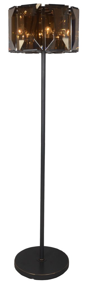 68" Dark Bronze Floor Lamp With Amber Solid Color Beveled Glass Drum Shade HomeRoots