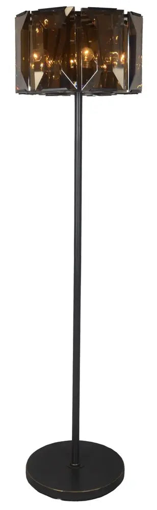 68" Dark Bronze Floor Lamp With Amber Solid Color Beveled Glass Drum Shade HomeRoots