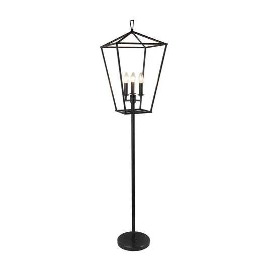 64" Black Three Light Floor Lamp With Black Geometric Shade HomeRoots