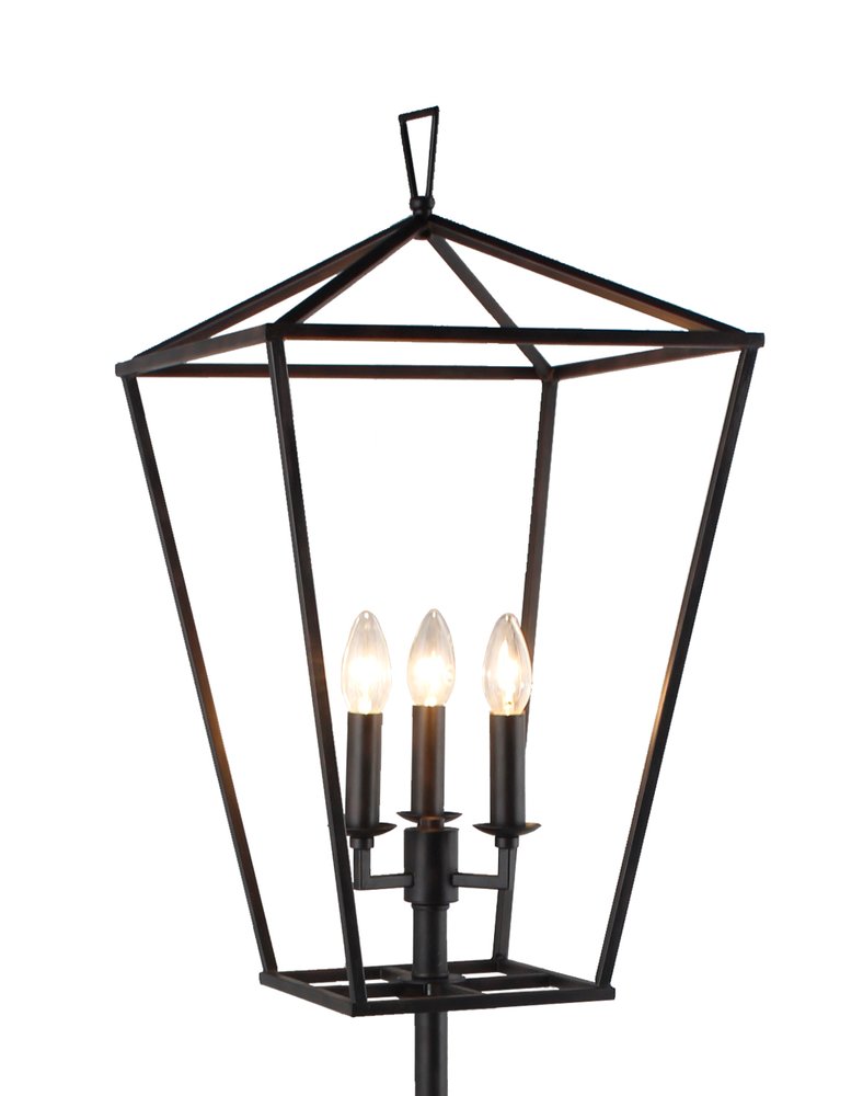 64" Black Three Light Floor Lamp With Black Geometric Shade — view 2