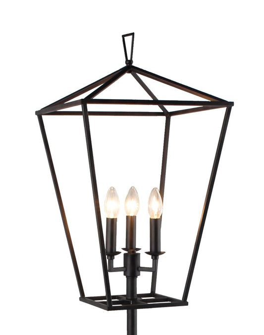 64" Black Three Light Floor Lamp With Black Geometric Shade HomeRoots