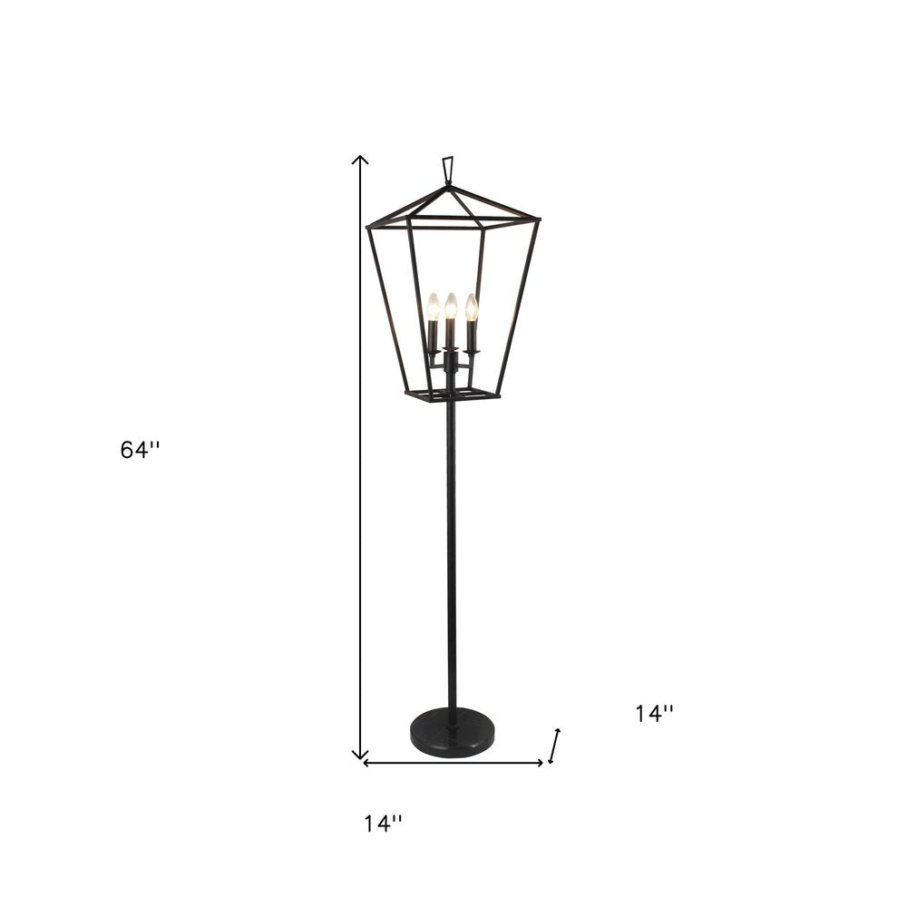 64" Black Three Light Floor Lamp With Black Geometric Shade HomeRoots