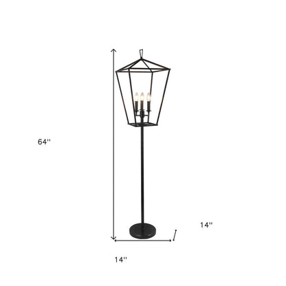 64" Black Three Light Floor Lamp With Black Geometric Shade HomeRoots