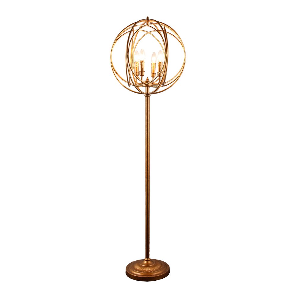 64" Gold Four Light  Floor Lamp With Modern Gold Geometric Globe Shade — view 1