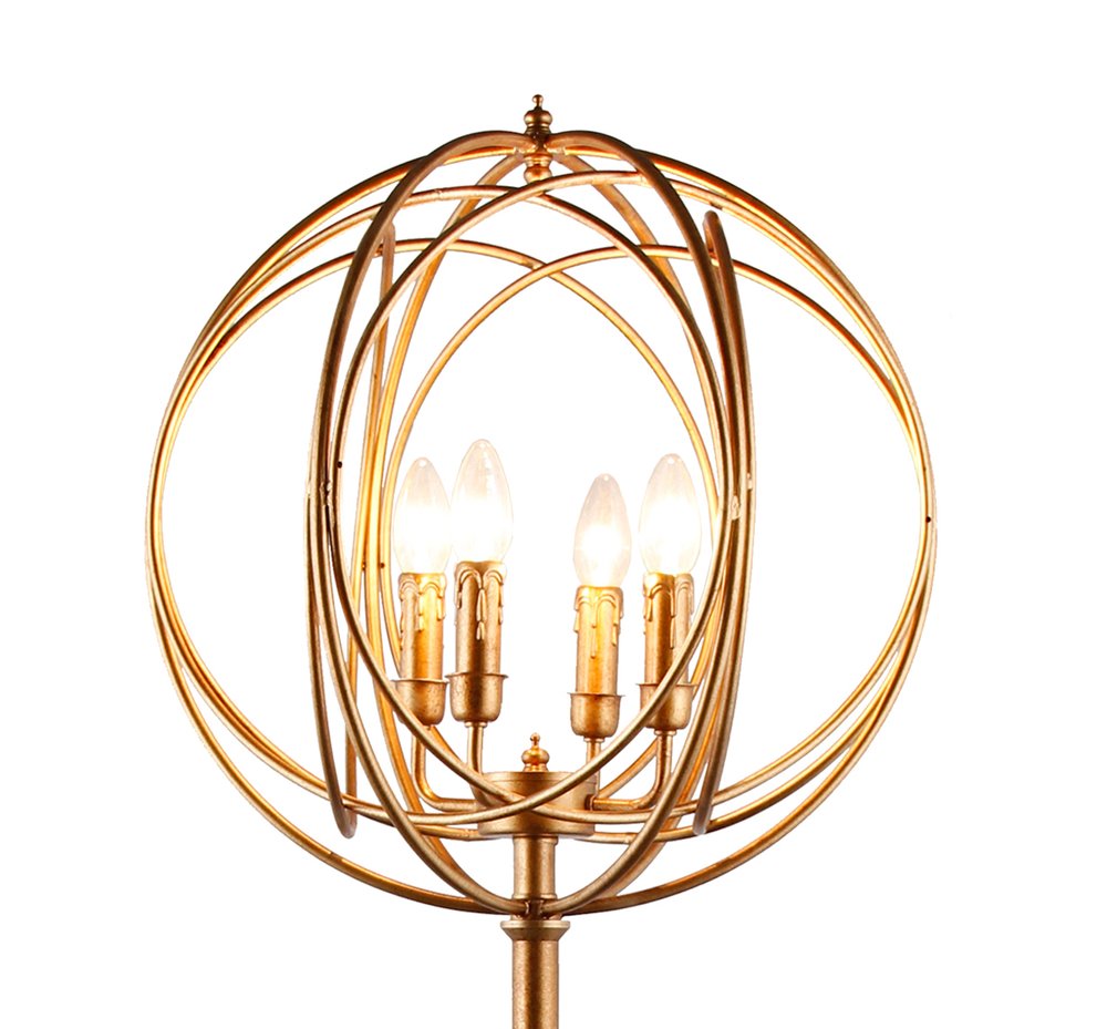 64" Gold Four Light  Floor Lamp With Modern Gold Geometric Globe Shade HomeRoots