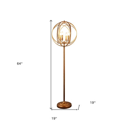 64" Gold Four Light  Floor Lamp With Modern Gold Geometric Globe Shade HomeRoots