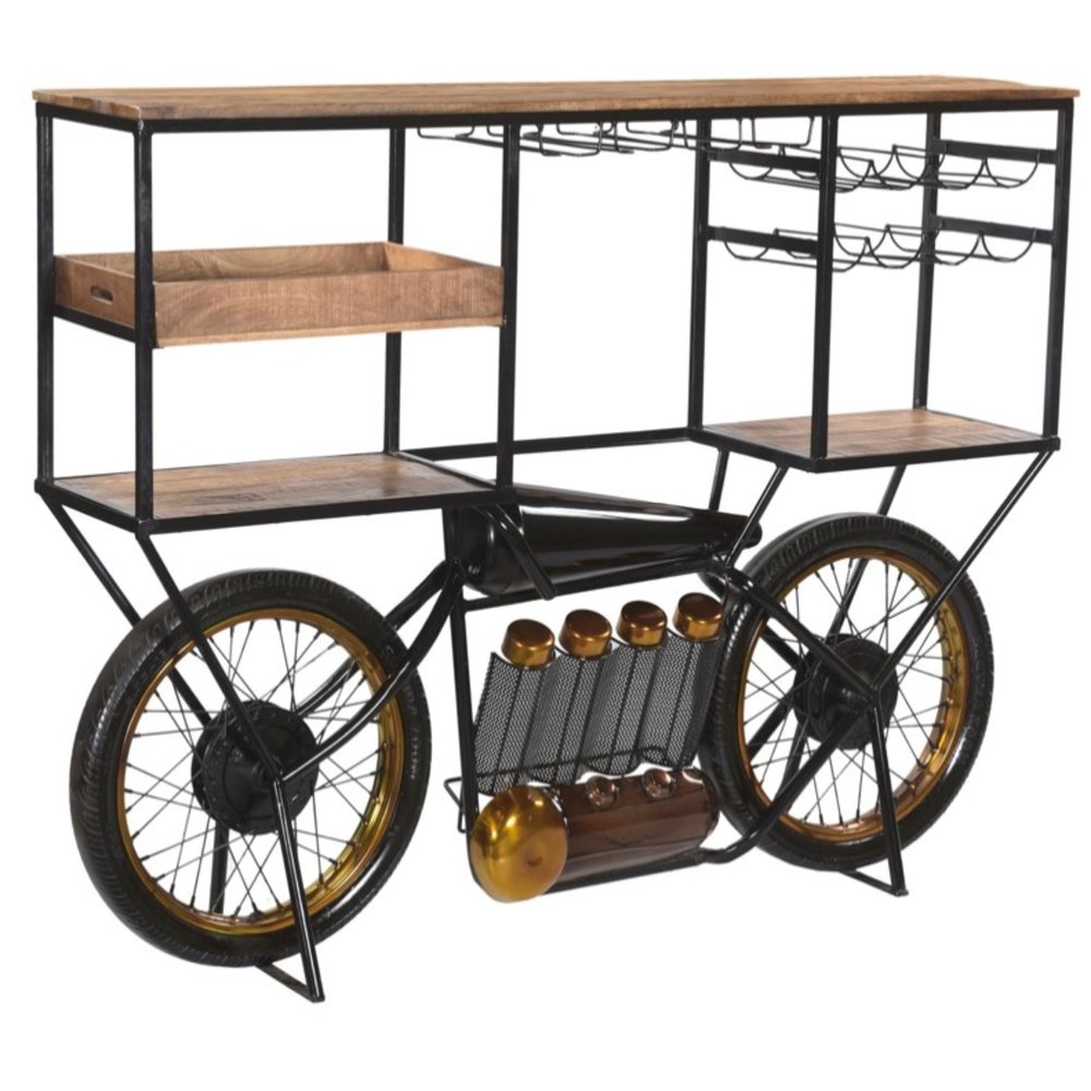 Brown and Black Metal And Solid Wood Bar Cart With Wine Storage HomeRoots
