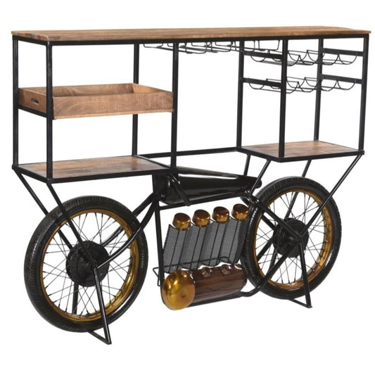 Brown and Black Metal And Solid Wood Bar Cart With Wine Storage HomeRoots