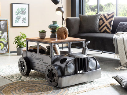 42" Grey And Brown Vintage Style Truck Solid Wood and Metal Coffee Table HomeRoots