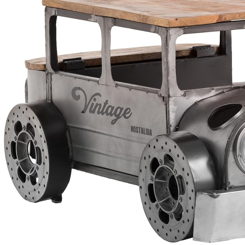 42" Grey And Brown Vintage Style Truck Solid Wood and Metal Coffee Table HomeRoots