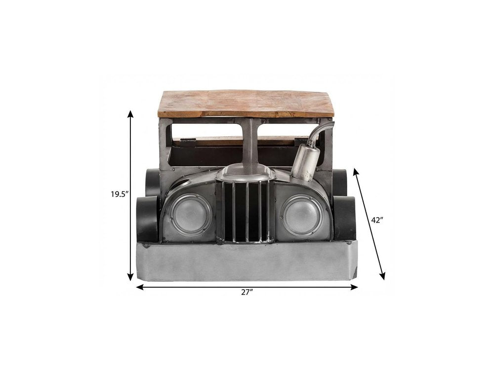 42" Grey And Brown Vintage Style Truck Solid Wood and Metal Coffee Table HomeRoots
