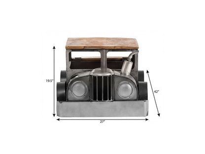 42" Grey And Brown Vintage Style Truck Solid Wood and Metal Coffee Table HomeRoots