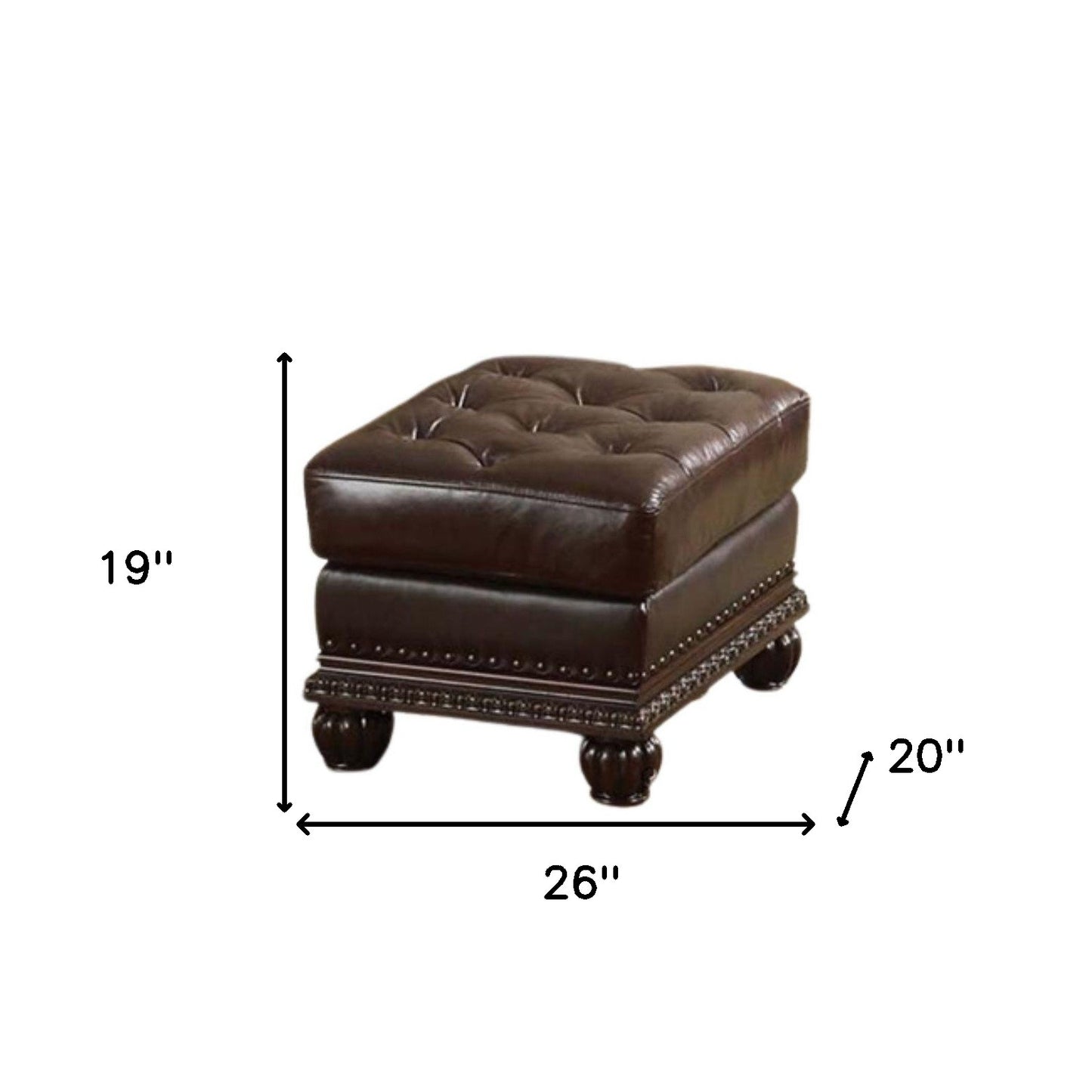 26" Brown Faux Leather Tufted Ottoman