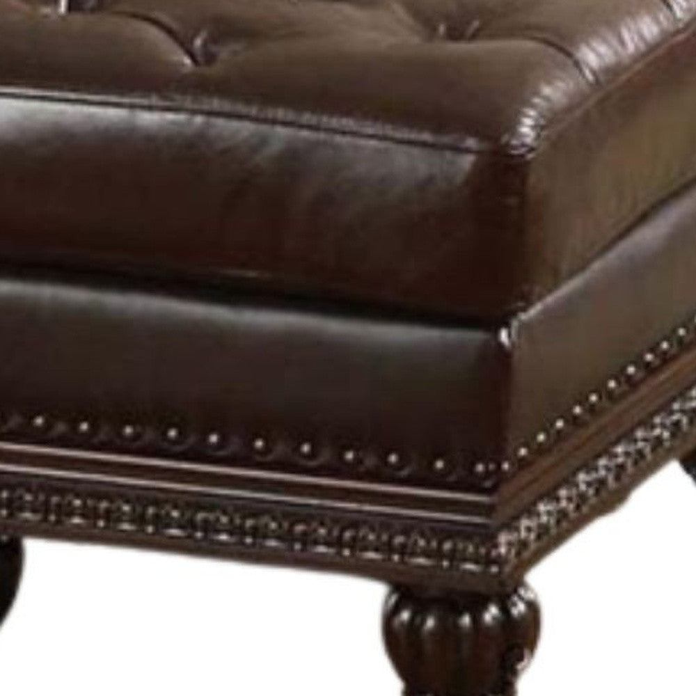 26" Brown Faux Leather Tufted Ottoman