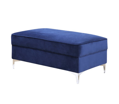 45" Blue Velvet And Silver Ottoman