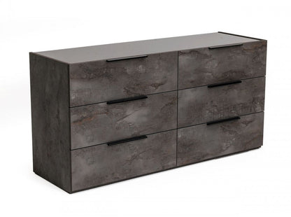 61" Grey Faux Marble Solid Manufactured Wood Six Drawer Double Dresser HomeRoots
