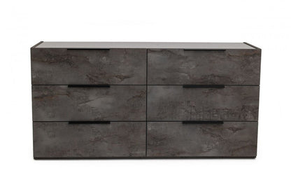 61" Grey Faux Marble Solid Manufactured Wood Six Drawer Double Dresser HomeRoots