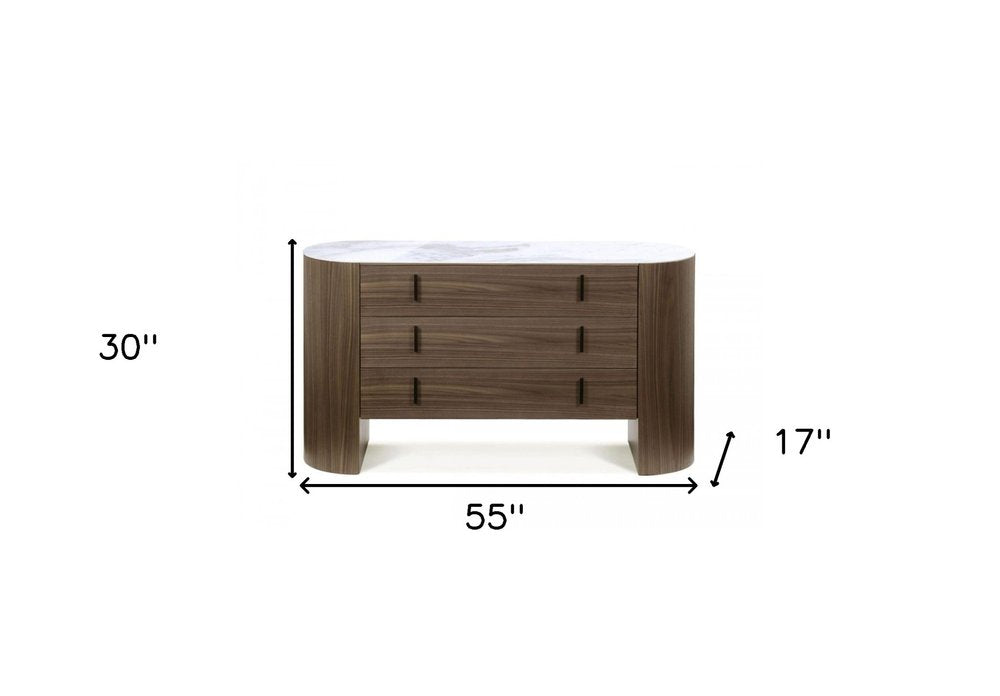 55" Brown Wood Three Drawer Dresser HomeRoots