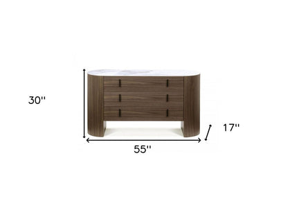 55" Brown Wood Three Drawer Dresser HomeRoots