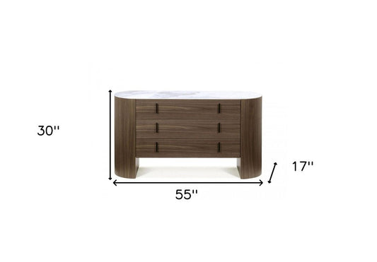 55" Brown Wood Three Drawer Dresser HomeRoots
