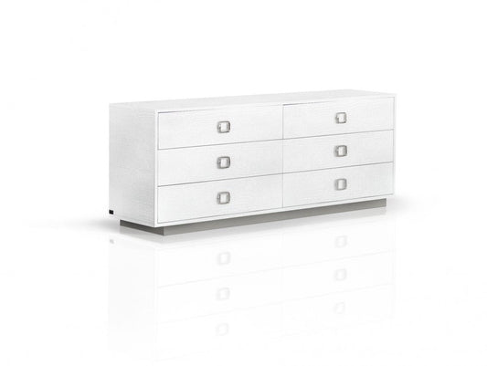 63" White Wood Six Drawer Double Dresser
