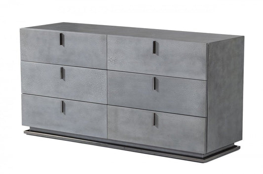 59" Gunmetal Grey Crackle Finish Six Drawer Double Dresser HomeRoots