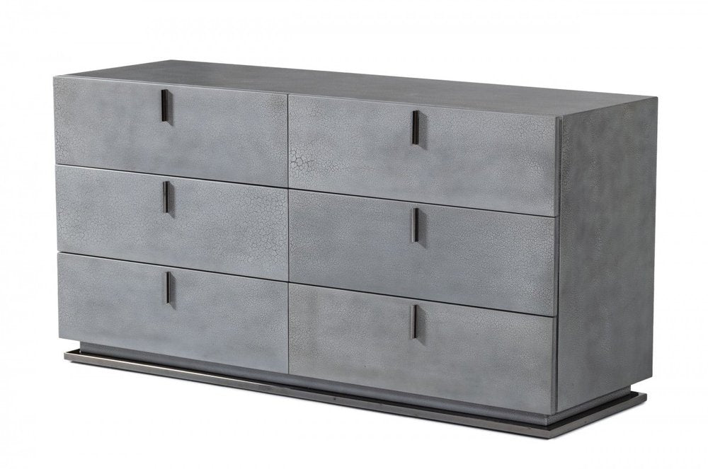 59" Gunmetal Wood Six Drawer Double Dresser — view 1