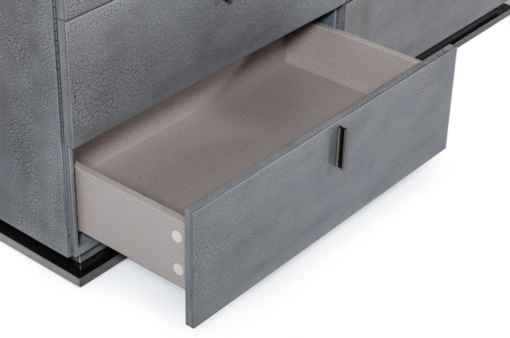 59" Gunmetal Grey Crackle Finish Six Drawer Double Dresser HomeRoots