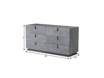 59" Gunmetal Grey Crackle Finish Six Drawer Double Dresser HomeRoots