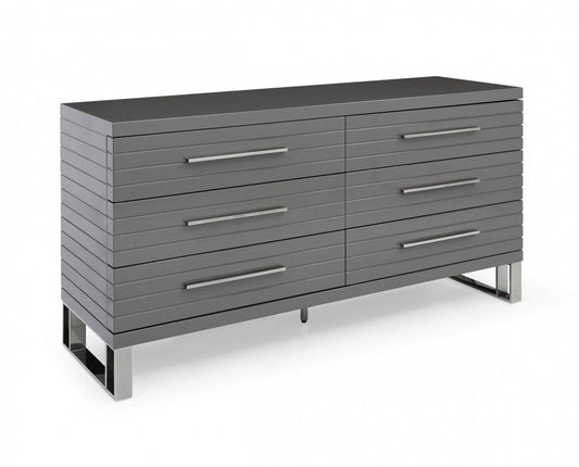 59" Gray Wood Six Drawer Double Dresser